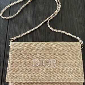 Christian Dior Raffia Clutch Pouch Wallet with Strap